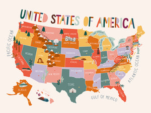 Open image in slideshow, USA Illustrated Map Art Print // Dakota