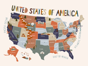 Open image in slideshow, USA Illustrated Map Art Print // Hunter
