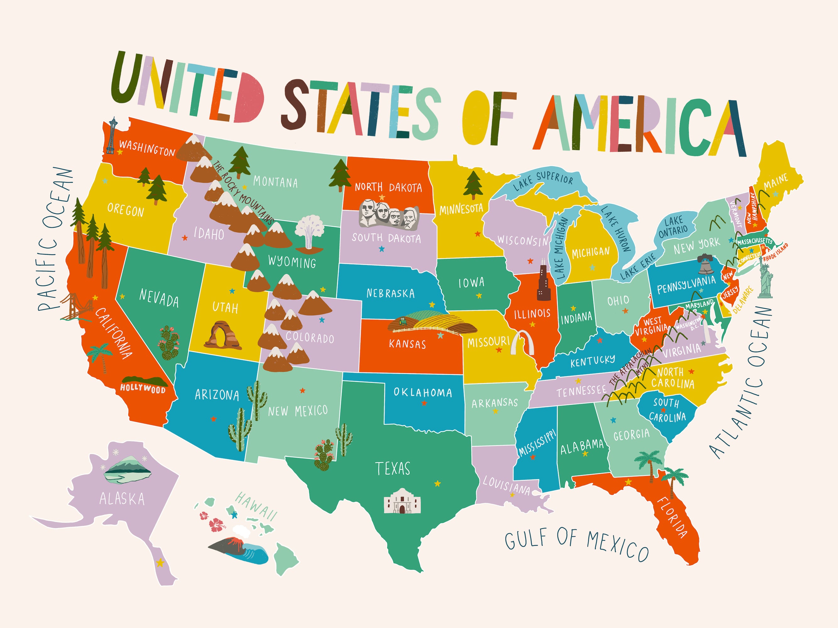 USA Illustrated Map Art Print // Taylor
