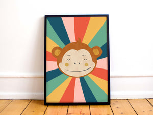 Rainbow Circus Monkey Art Print