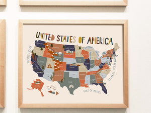 USA Illustrated Map Art Print // Hunter