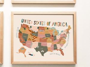 USA Illustrated Map Art Print // Riley
