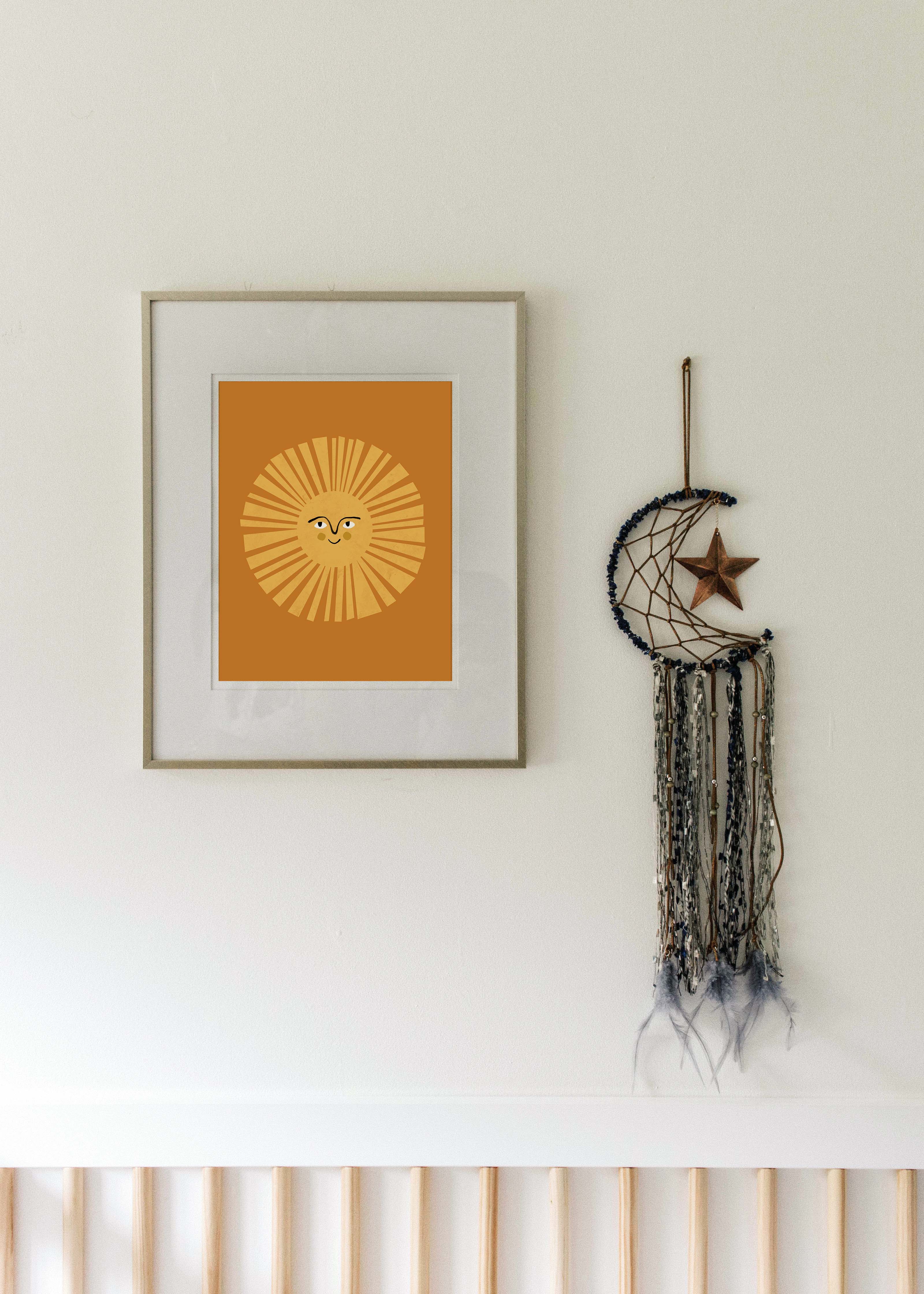 Bright Smiling Sun Art Print // Brown & Orange