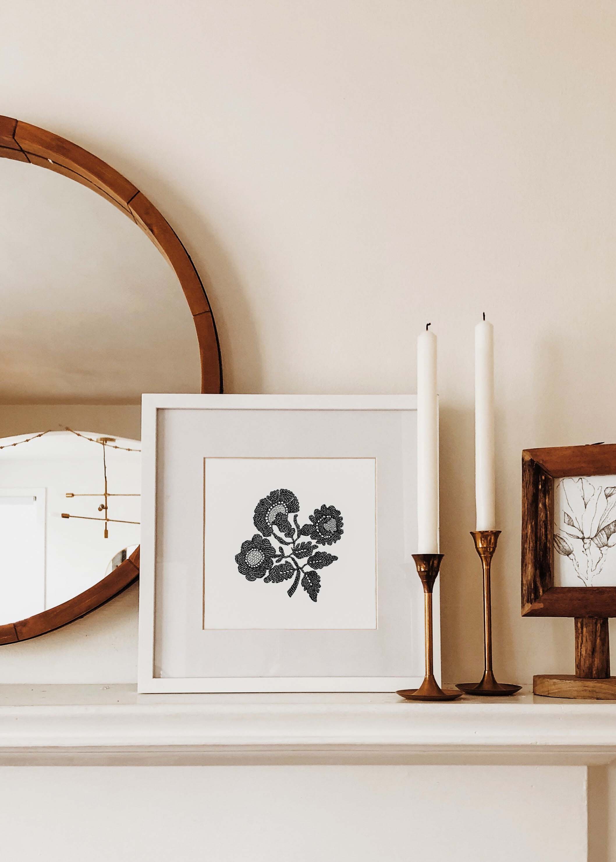 Embroidered Floral Art Print