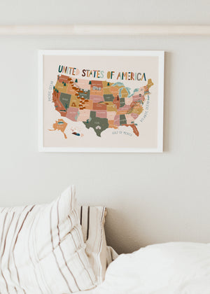 USA Illustrated Map Art Print // Riley