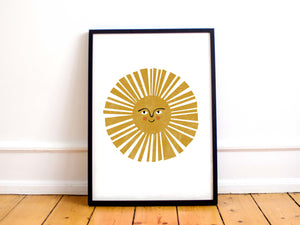 Earthy Smiling Sun Art Print // White